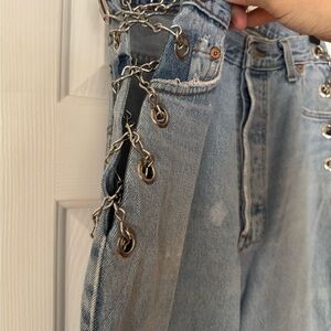 EB Denim Blue Flare Wide Leg Jeans with Lacing Detail